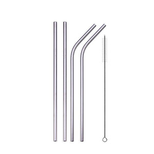 UPORS Reusable Drinking Straw 304 Stainless Steel Straws Straight Bent Metal Straw with Cleaner Brush Pouch Wholesale