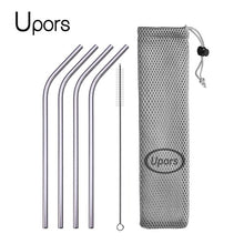 Load image into Gallery viewer, UPORS Reusable Drinking Straw 304 Stainless Steel Straws Straight Bent Metal Straw with Cleaner Brush Pouch Wholesale