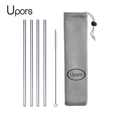 Load image into Gallery viewer, UPORS Reusable Drinking Straw 304 Stainless Steel Straws Straight Bent Metal Straw with Cleaner Brush Pouch Wholesale