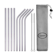 Load image into Gallery viewer, UPORS Reusable Drinking Straw 304 Stainless Steel Straws Straight Bent Metal Straw with Cleaner Brush Pouch Wholesale