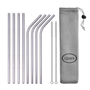 UPORS Reusable Drinking Straw 304 Stainless Steel Straws Straight Bent Metal Straw with Cleaner Brush Pouch Wholesale