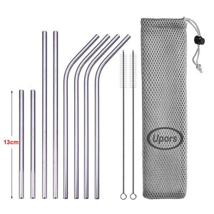 UPORS Reusable Drinking Straw 304 Stainless Steel Straws Straight Bent Metal Straw with Cleaner Brush Pouch Wholesale