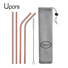 Load image into Gallery viewer, UPORS Reusable Drinking Straw 304 Stainless Steel Straws Straight Bent Metal Straw with Cleaner Brush Pouch Wholesale