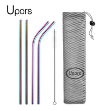 Load image into Gallery viewer, UPORS Reusable Drinking Straw 304 Stainless Steel Straws Straight Bent Metal Straw with Cleaner Brush Pouch Wholesale