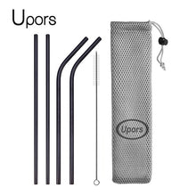 Load image into Gallery viewer, UPORS Reusable Drinking Straw 304 Stainless Steel Straws Straight Bent Metal Straw with Cleaner Brush Pouch Wholesale
