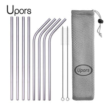 Load image into Gallery viewer, UPORS Reusable Drinking Straw 304 Stainless Steel Straws Straight Bent Metal Straw with Cleaner Brush Pouch Wholesale